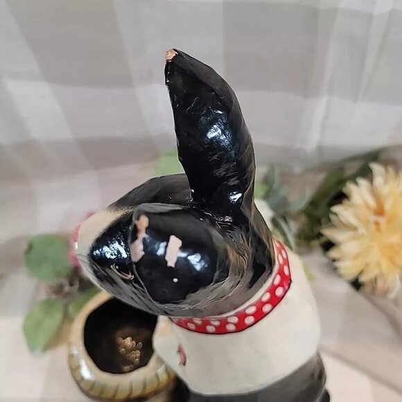 Paper Mache Painted Easter Bunny Dutch Rabbit Basket Candy Holder Vintage 17" - Picture 9 of 12